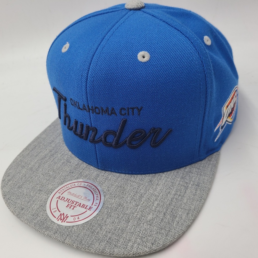 Oklahoma City Thunder Hat Snapback Mitchell & Ness Blue Gray NBA Script Logo Men